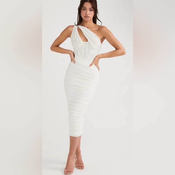 NWT House of CB Valentina Ivory Asymmetric Cutout Midi Dress Sz‎ XS $225